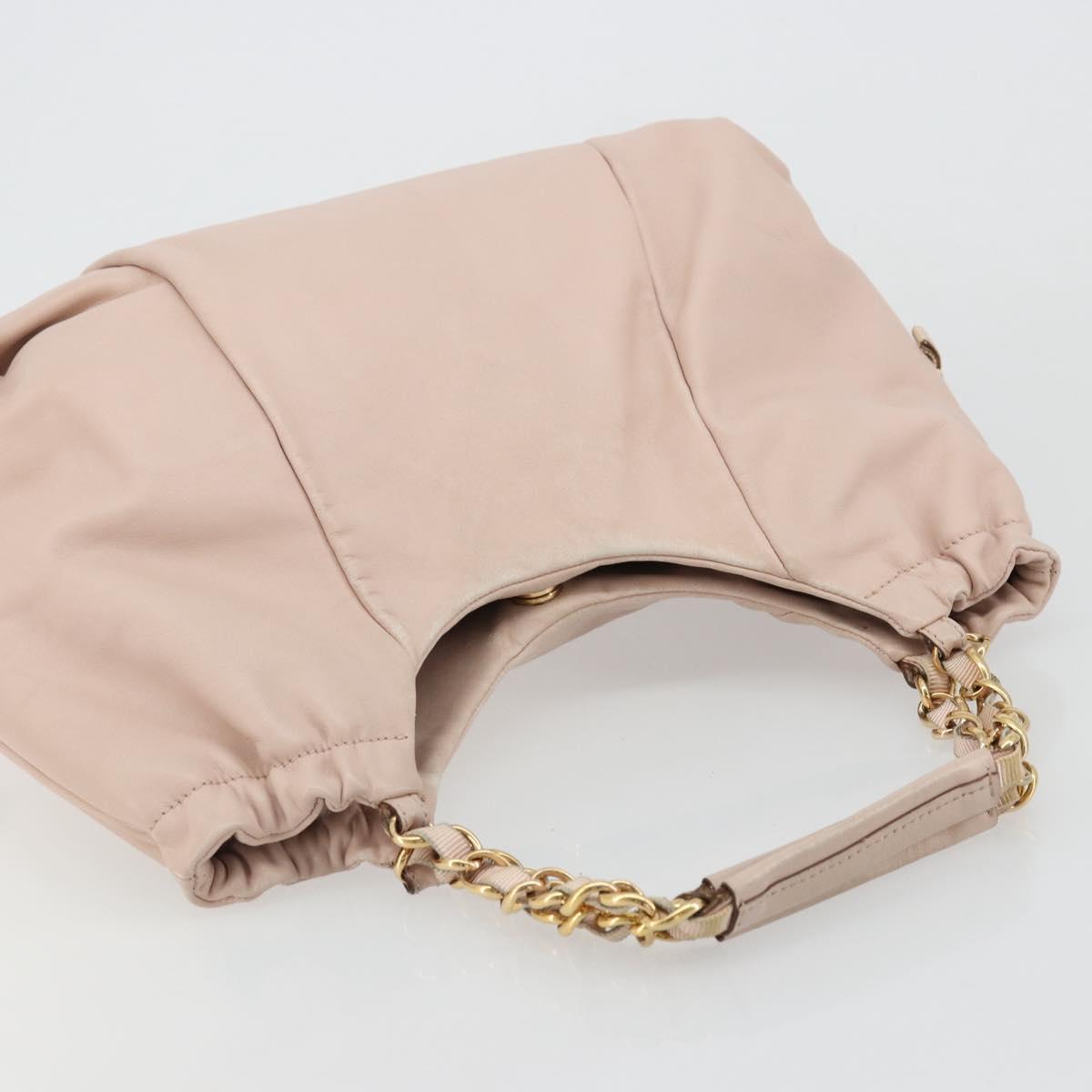 Salvatore Ferragamo Vala Chain Hand Bag Leather Pink Gold Auth BA12403A