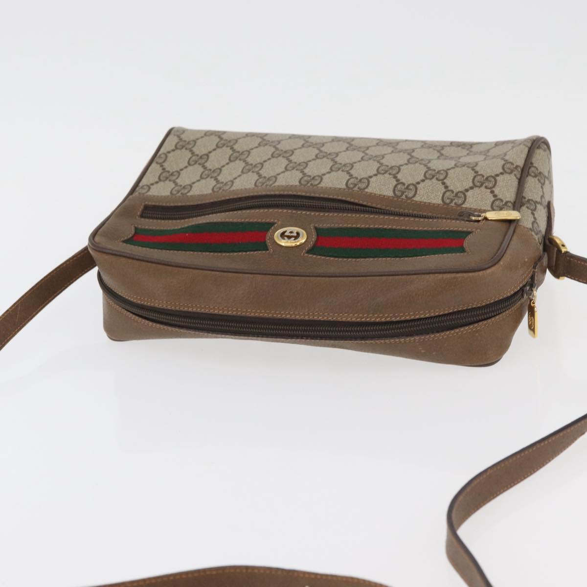 GUCCI GG Supreme Web Sherry Line Bag PVC Beige Gold 119 02 088 Auth BA12405