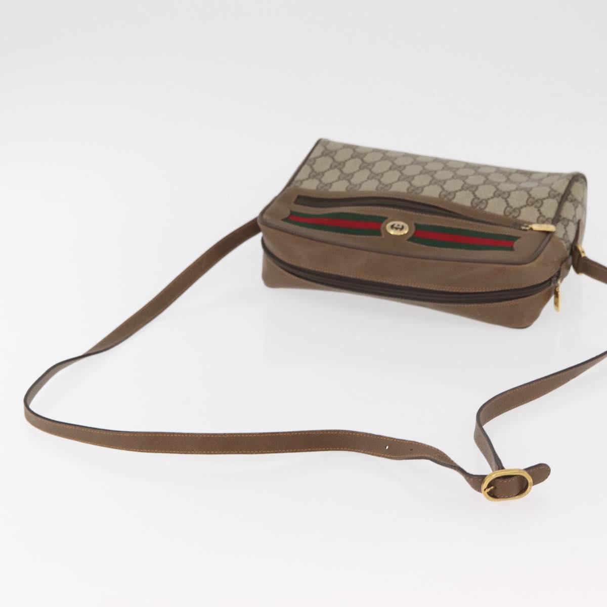 GUCCI GG Supreme Web Sherry Line Bag PVC Beige Gold 119 02 088 Auth BA12405