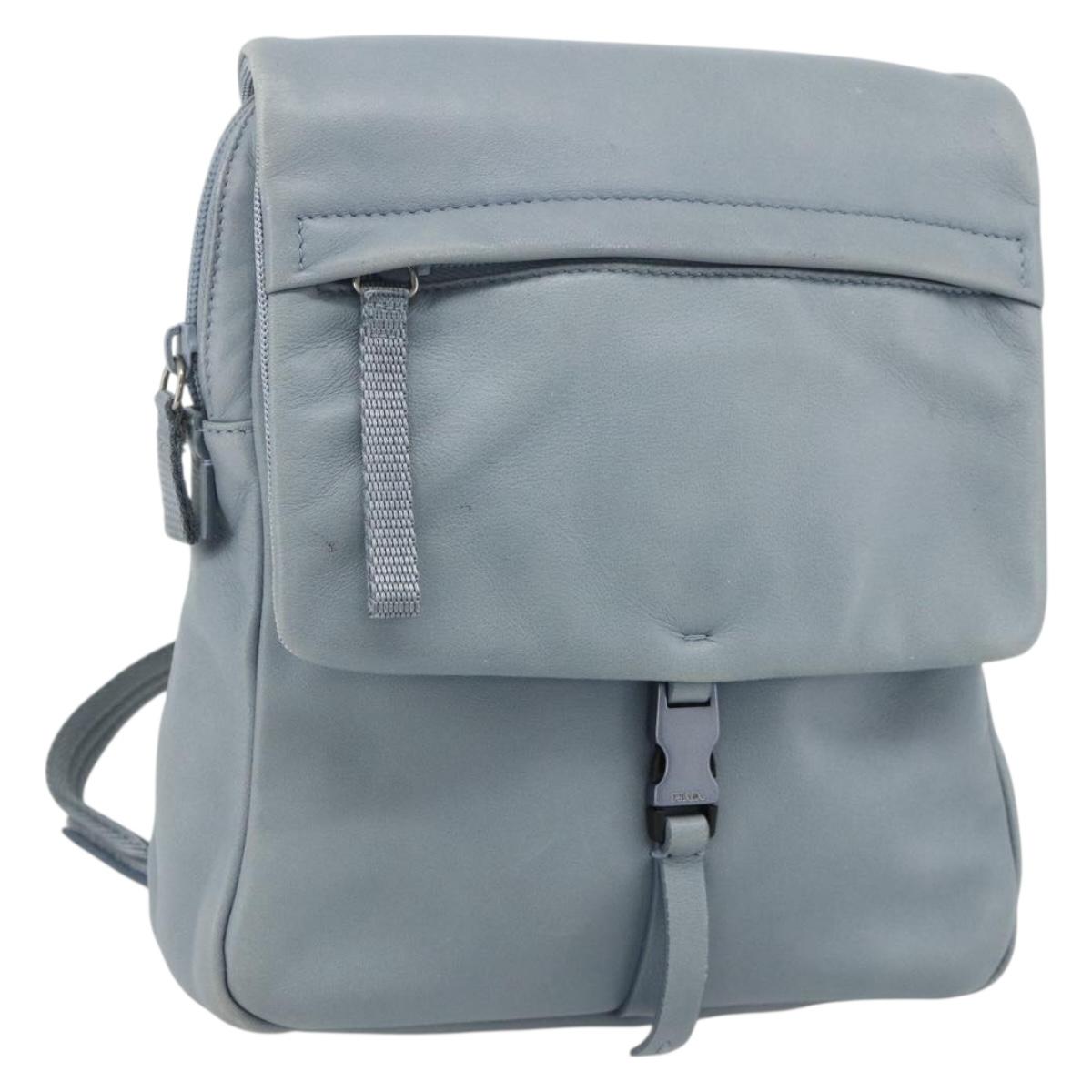 PRADA Backpack Leather Light Blue Silver Auth BA12406A