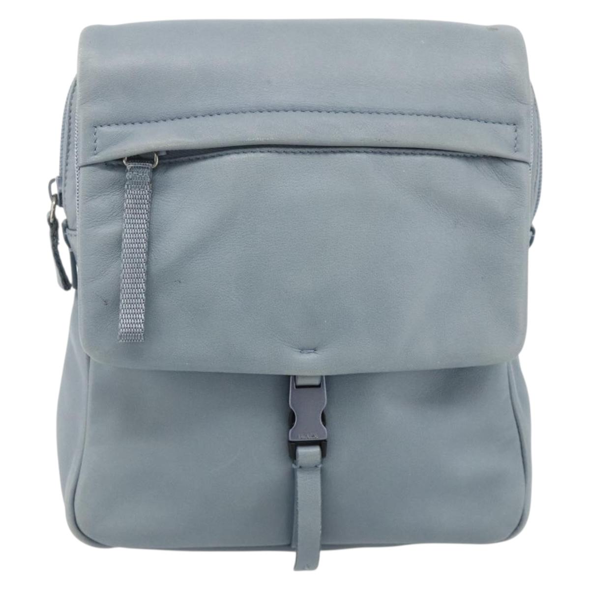 PRADA Backpack Leather Light Blue Silver Auth BA12406A