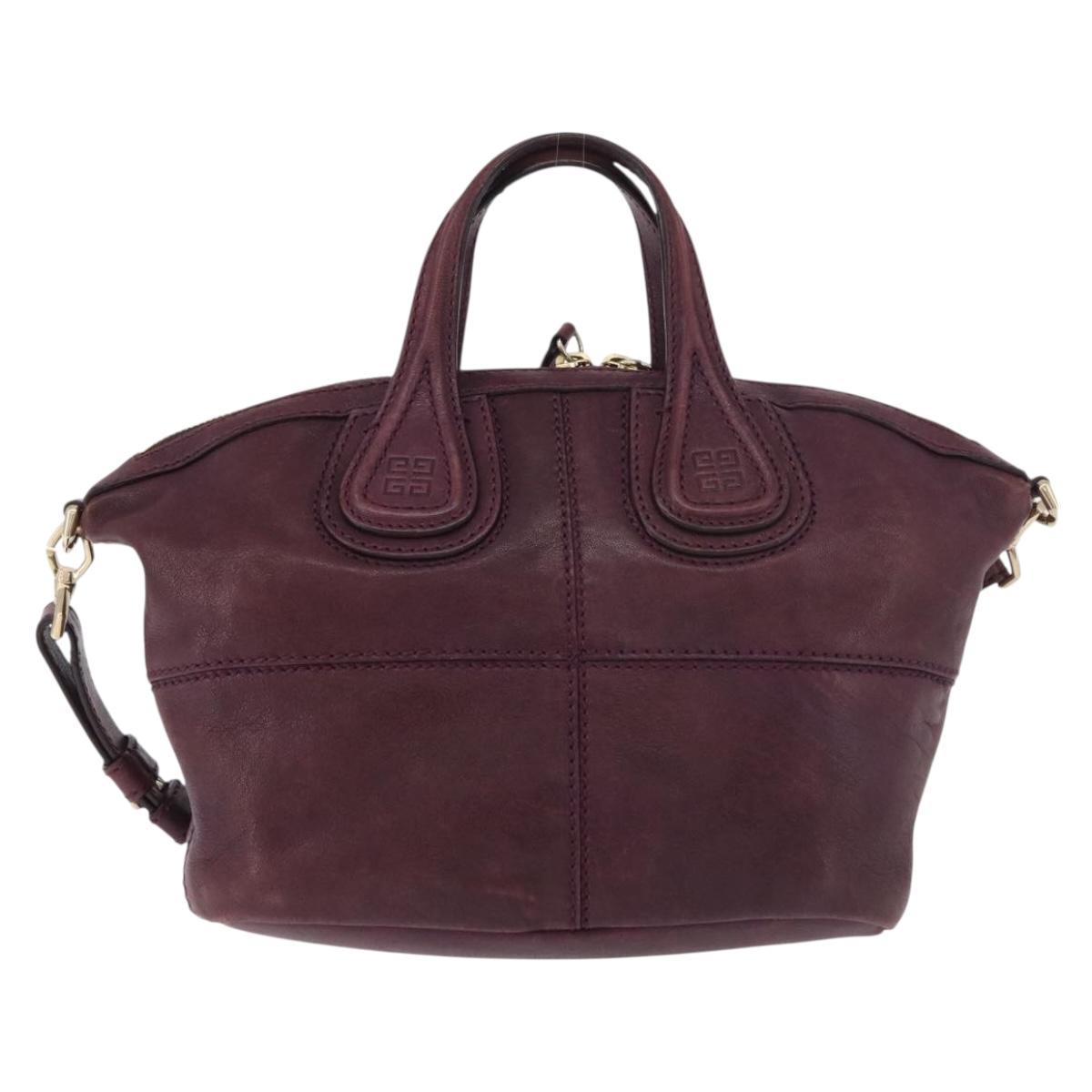 GIVENCHY Nightingale Hand Bag Leather 2way Purple Gold Auth BA12411A