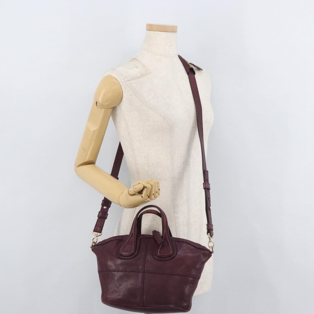 GIVENCHY Nightingale Hand Bag Leather 2way Purple Gold Auth BA12411A