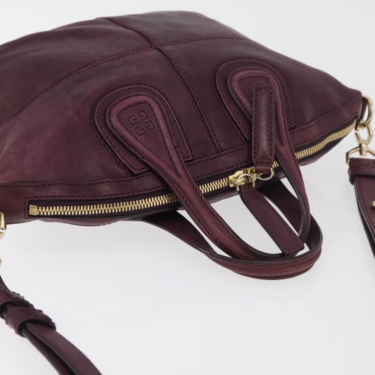 GIVENCHY Nightingale Hand Bag Leather 2way Purple Gold Auth BA12411A