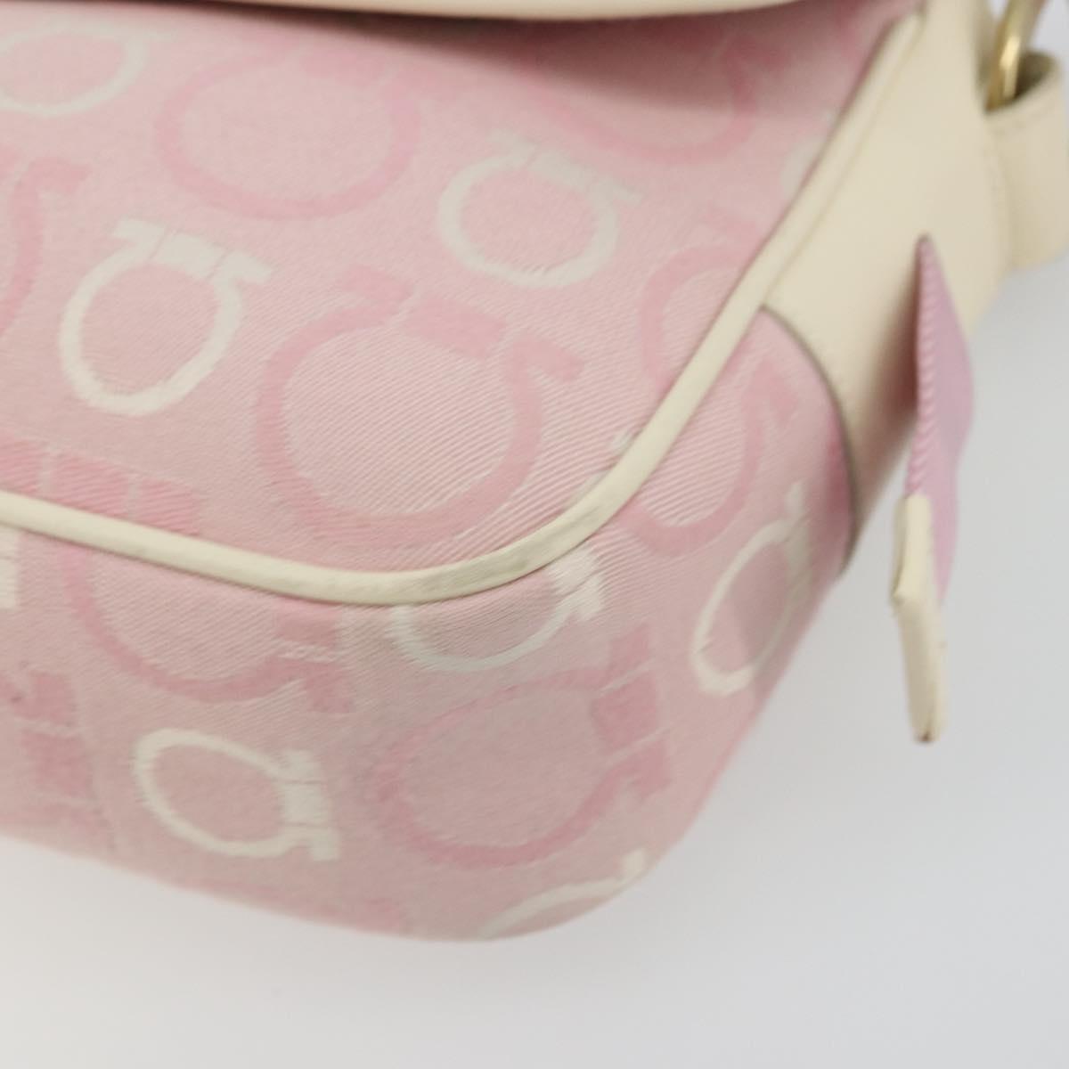 Salvatore Ferragamo Gancini Shoulder Bag Canvas Pink Gold Auth BA12412