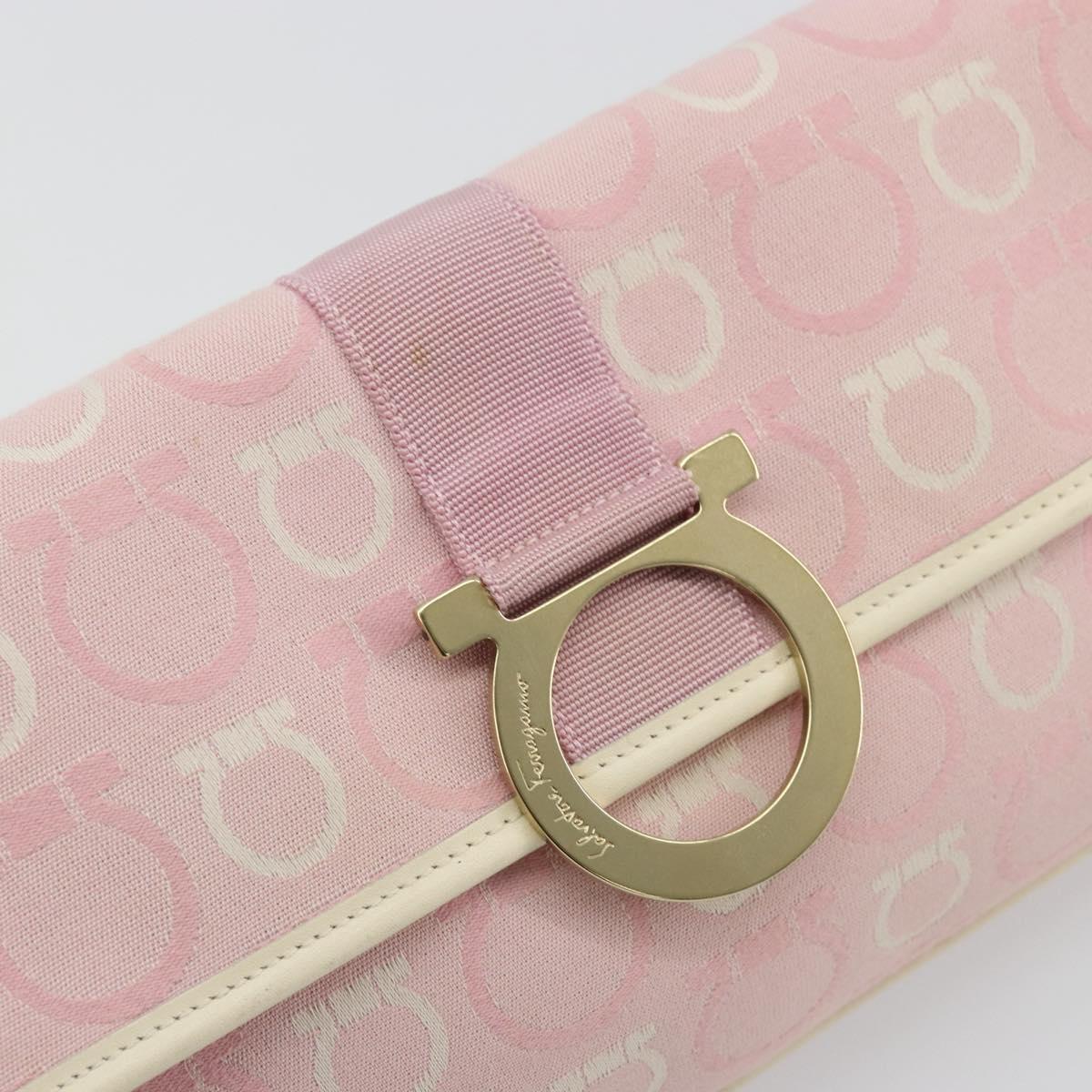 Salvatore Ferragamo Gancini Shoulder Bag Canvas Pink Gold Auth BA12412
