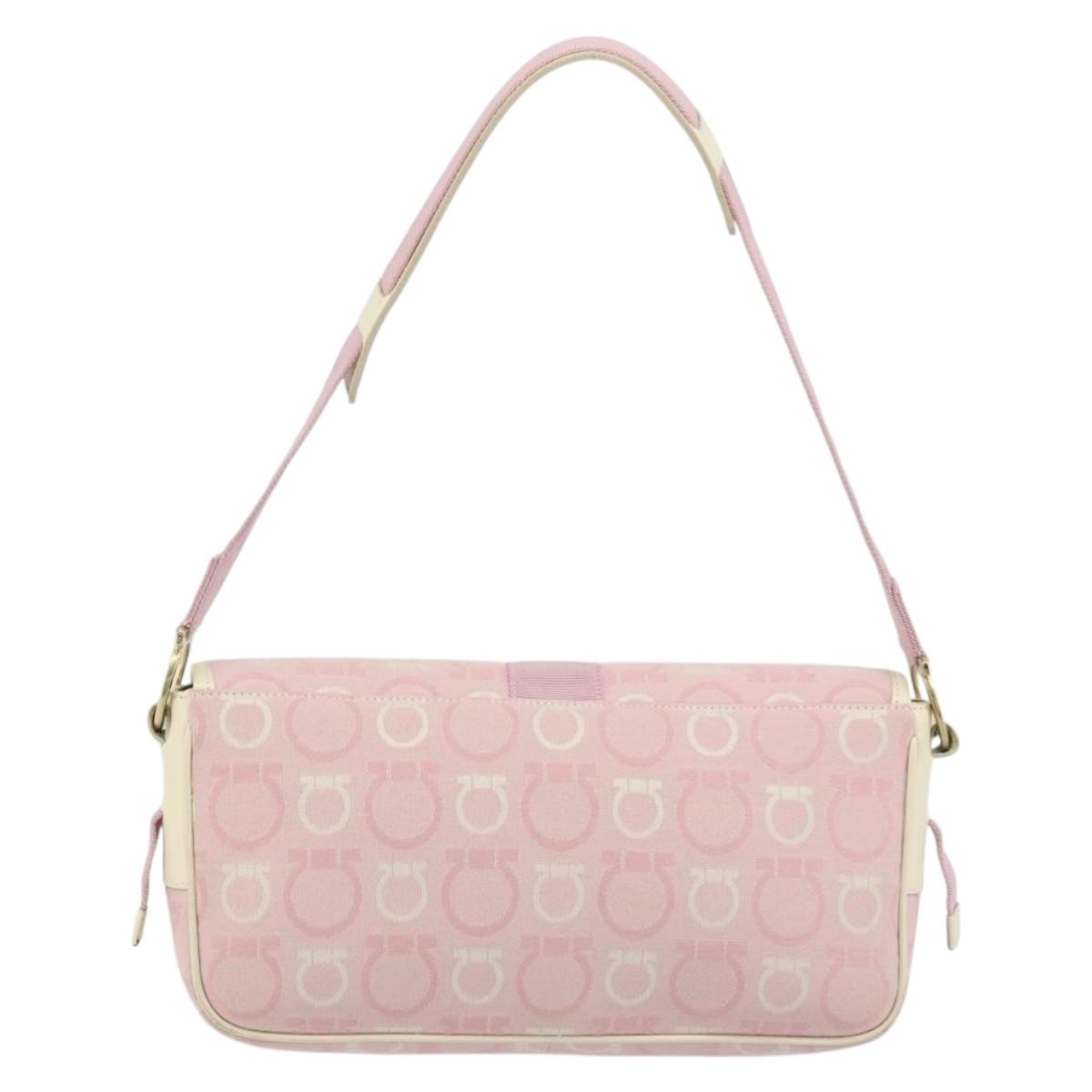 Salvatore Ferragamo Gancini Shoulder Bag Canvas Pink Gold Auth BA12412