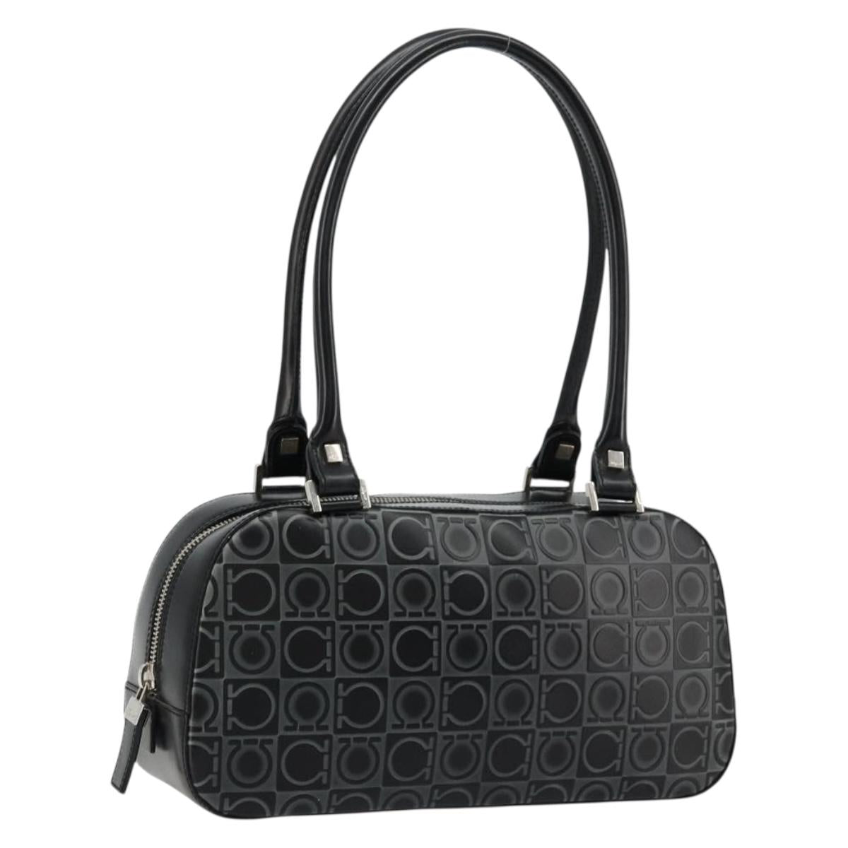 Salvatore Ferragamo Gancini Hand Bag Leather Black Silver Auth BA12414A