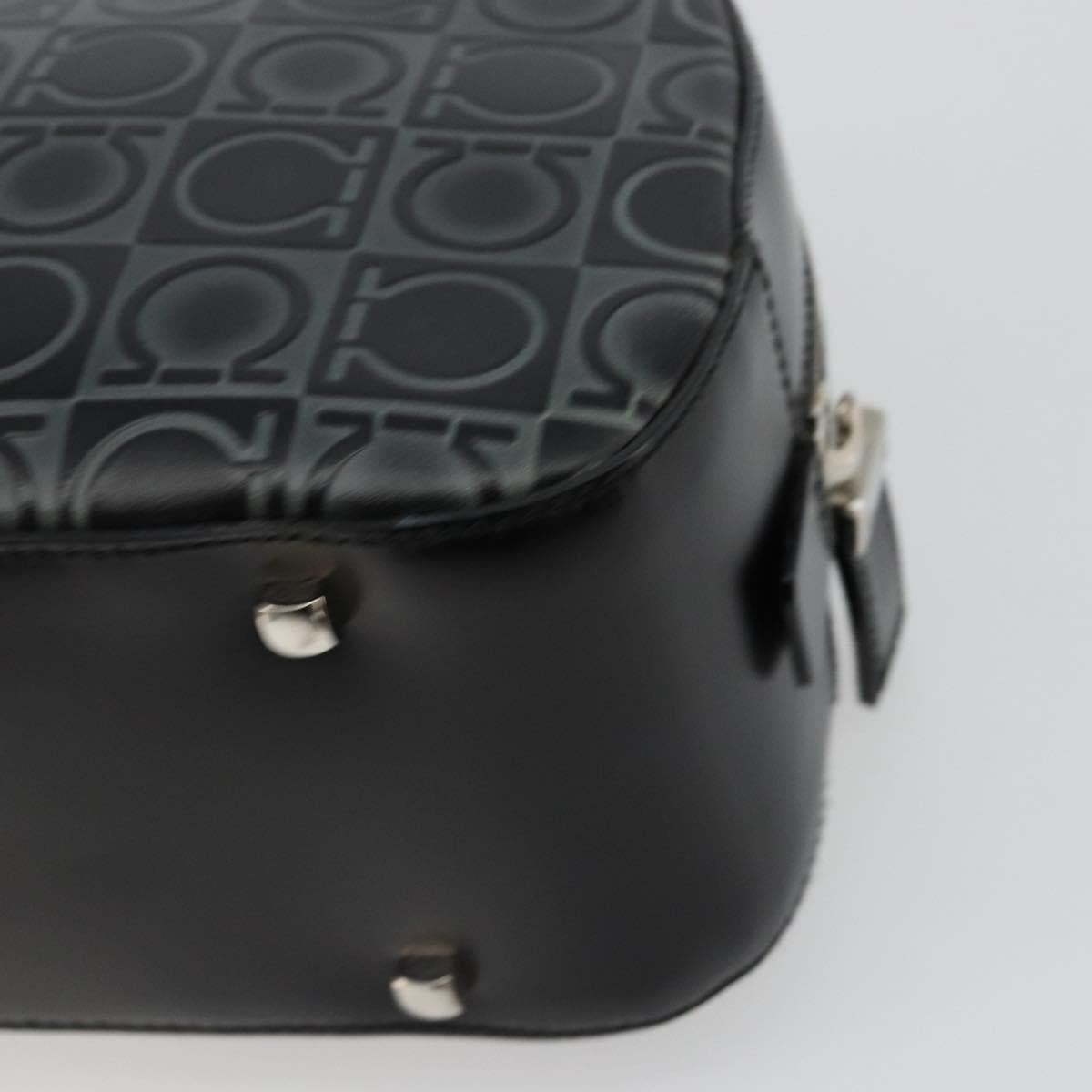 Salvatore Ferragamo Gancini Hand Bag Leather Black Silver Auth BA12414A