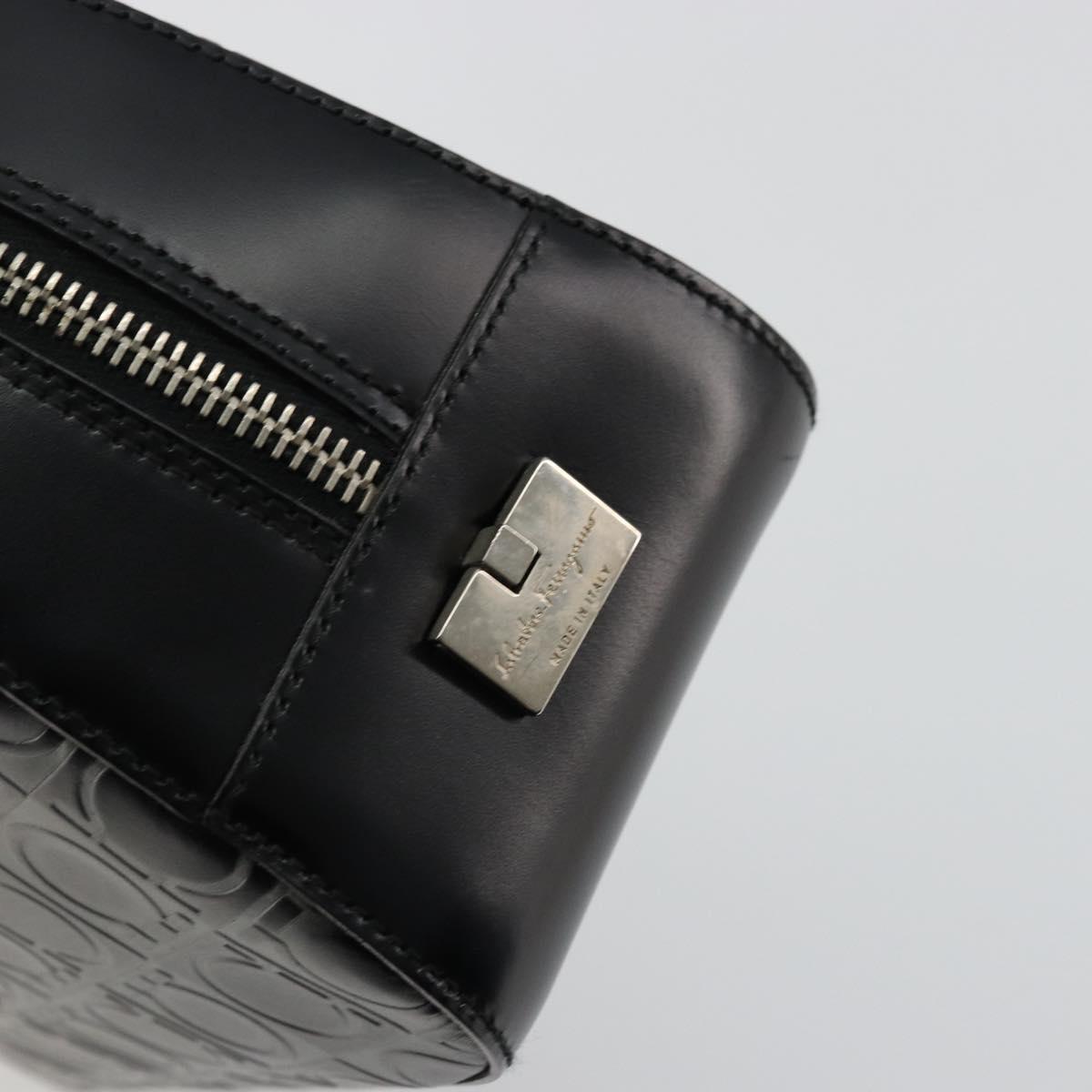 Salvatore Ferragamo Gancini Hand Bag Leather Black Silver Auth BA12414A