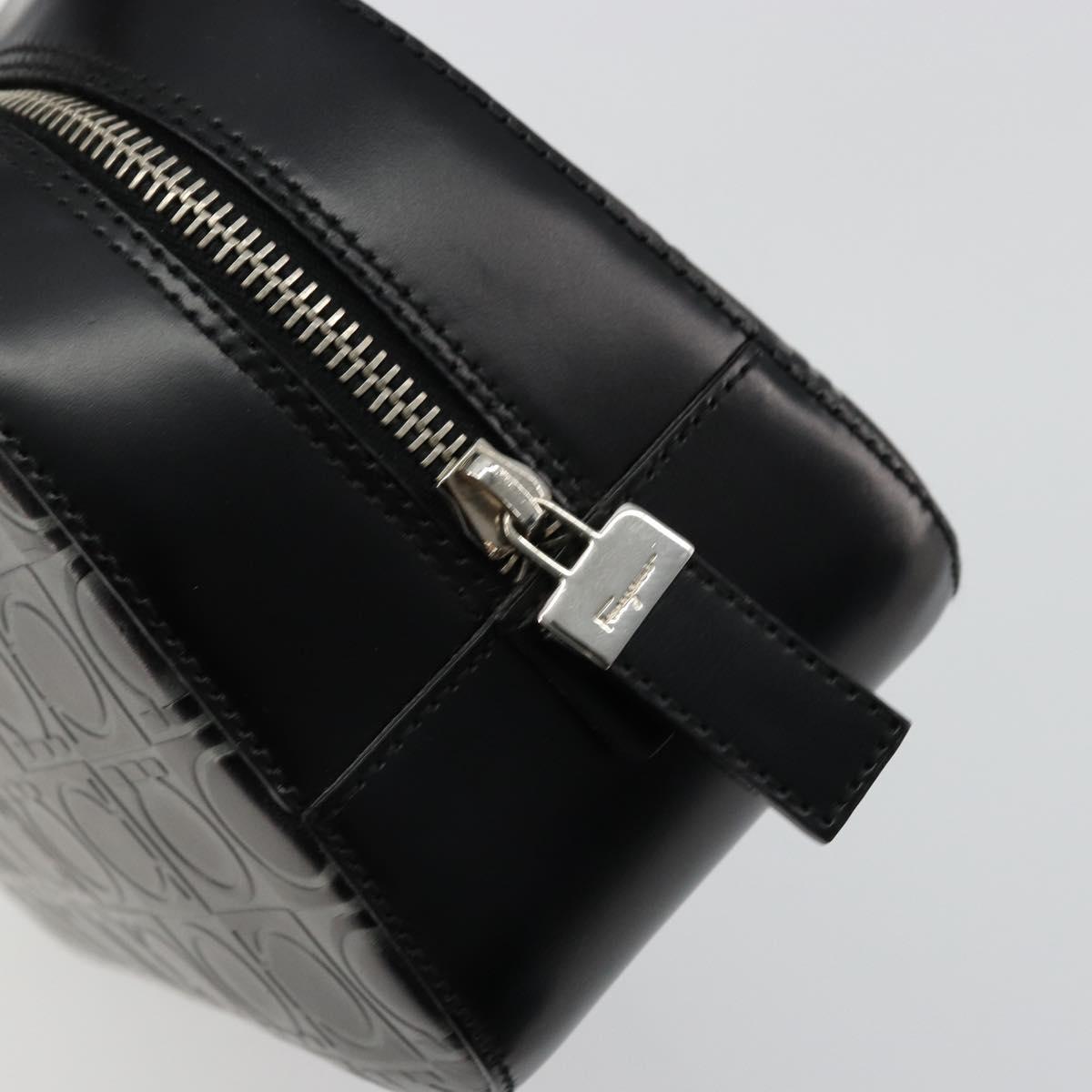 Salvatore Ferragamo Gancini Hand Bag Leather Black Silver Auth BA12414A