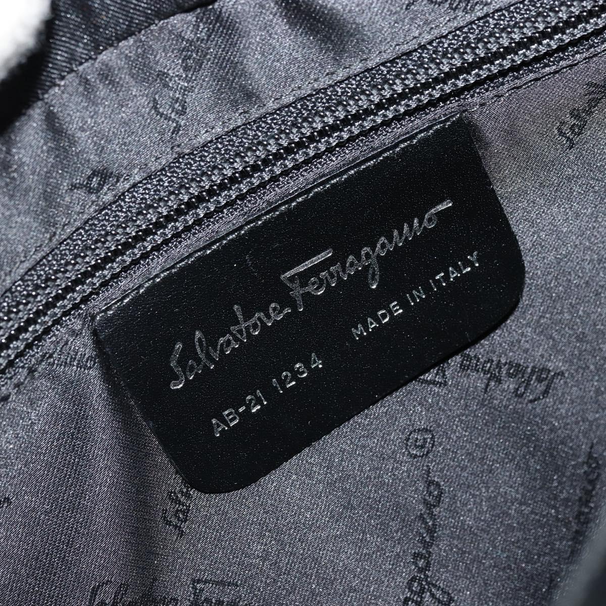 Salvatore Ferragamo Gancini Hand Bag Leather Black Silver Auth BA12414A