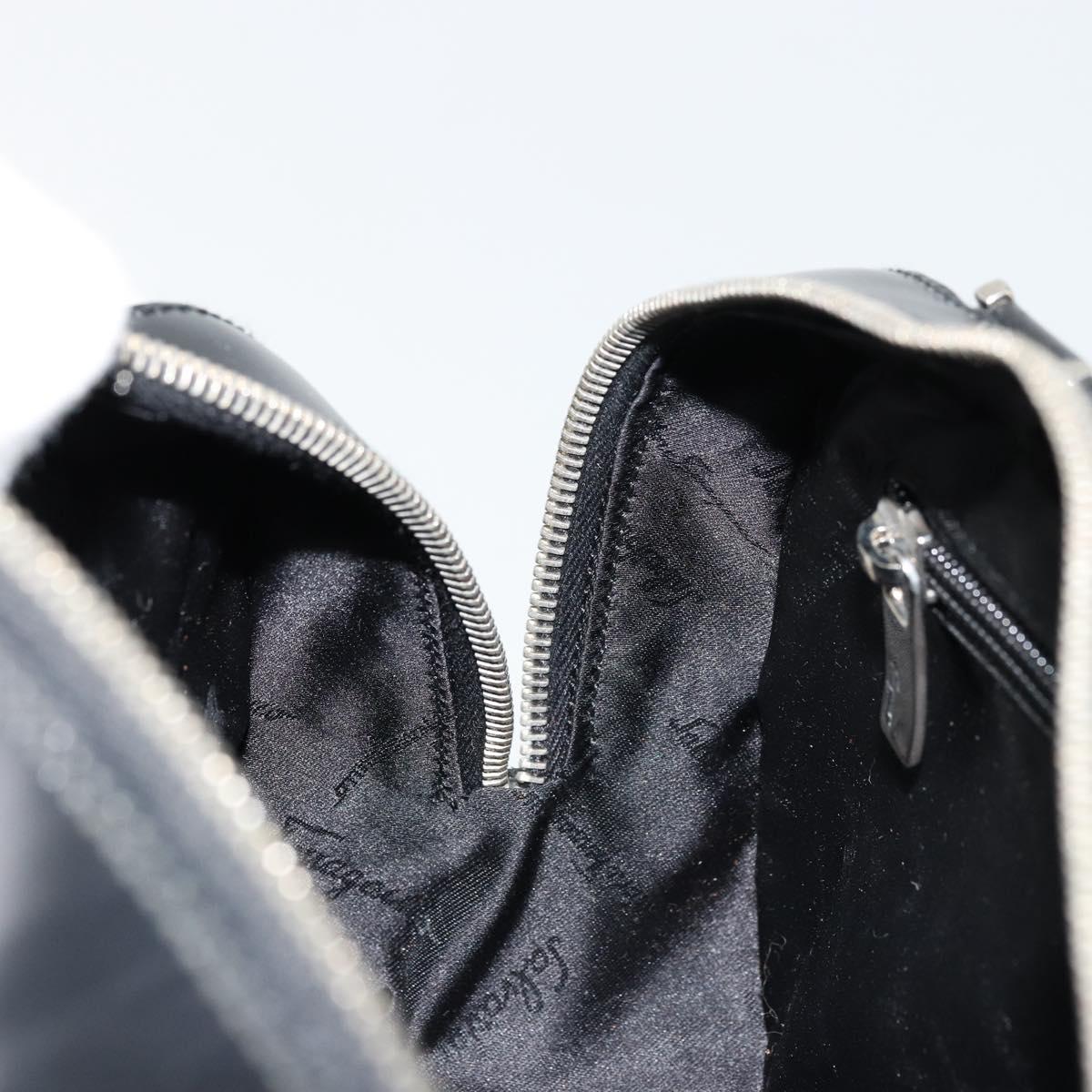 Salvatore Ferragamo Gancini Hand Bag Leather Black Silver Auth BA12414A
