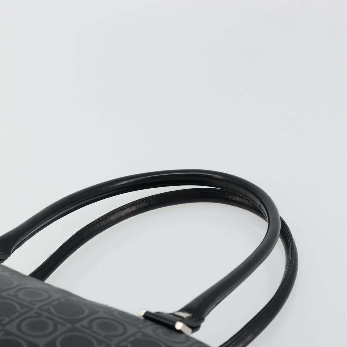 Salvatore Ferragamo Gancini Hand Bag Leather Black Silver Auth BA12414A