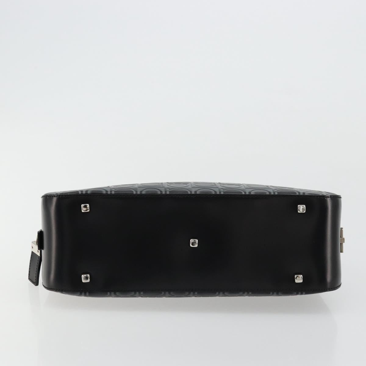 Salvatore Ferragamo Gancini Hand Bag Leather Black Silver Auth BA12414A