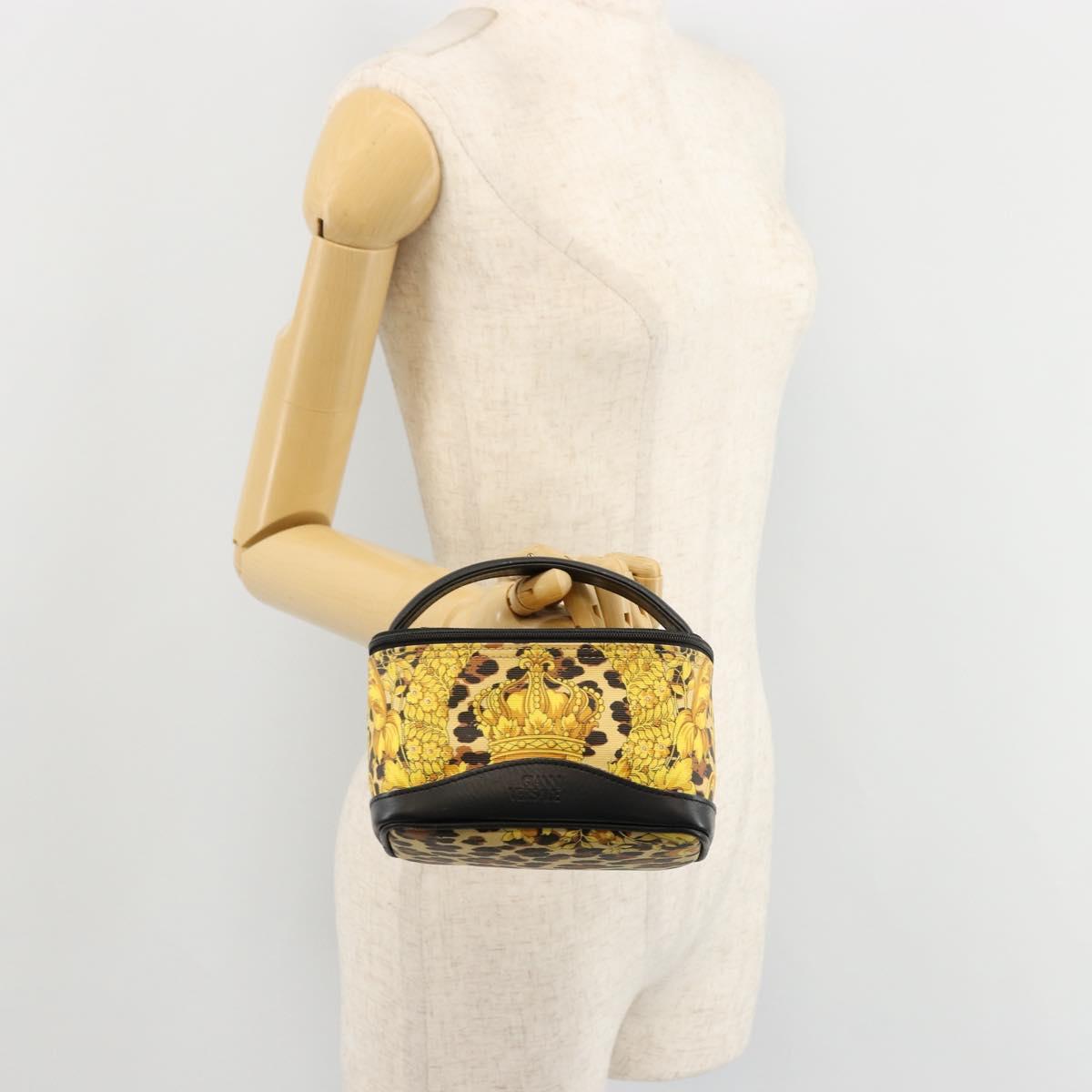 Gianni Versace Vanity Cosmetic Pouch Coated Canvas Yellow Gold Auth BA12417A