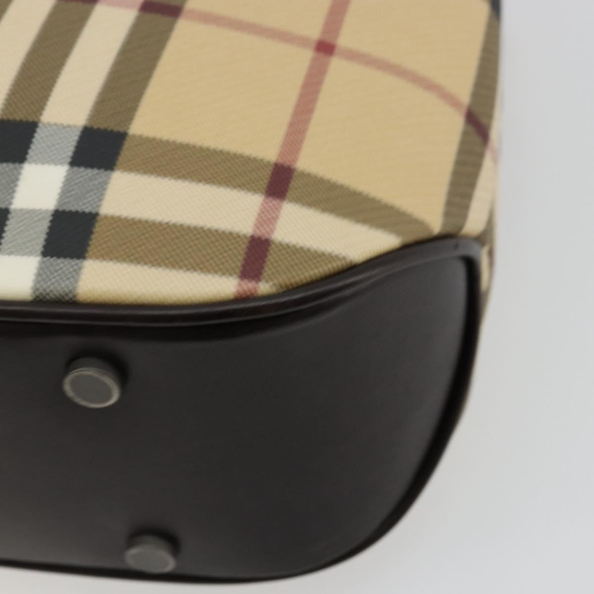 BURBERRY Nova Check Hand Bag PVC Leather Beige Auth BA12421