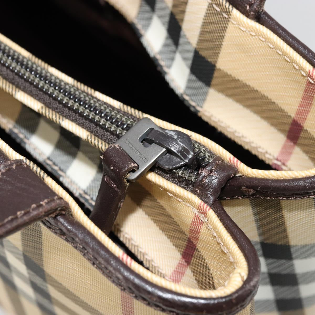 BURBERRY Nova Check Hand Bag PVC Leather Beige Auth BA12421