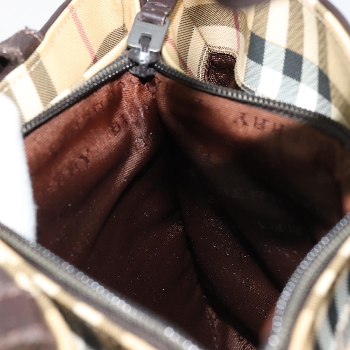 BURBERRY Nova Check Hand Bag PVC Leather Beige Auth BA12421