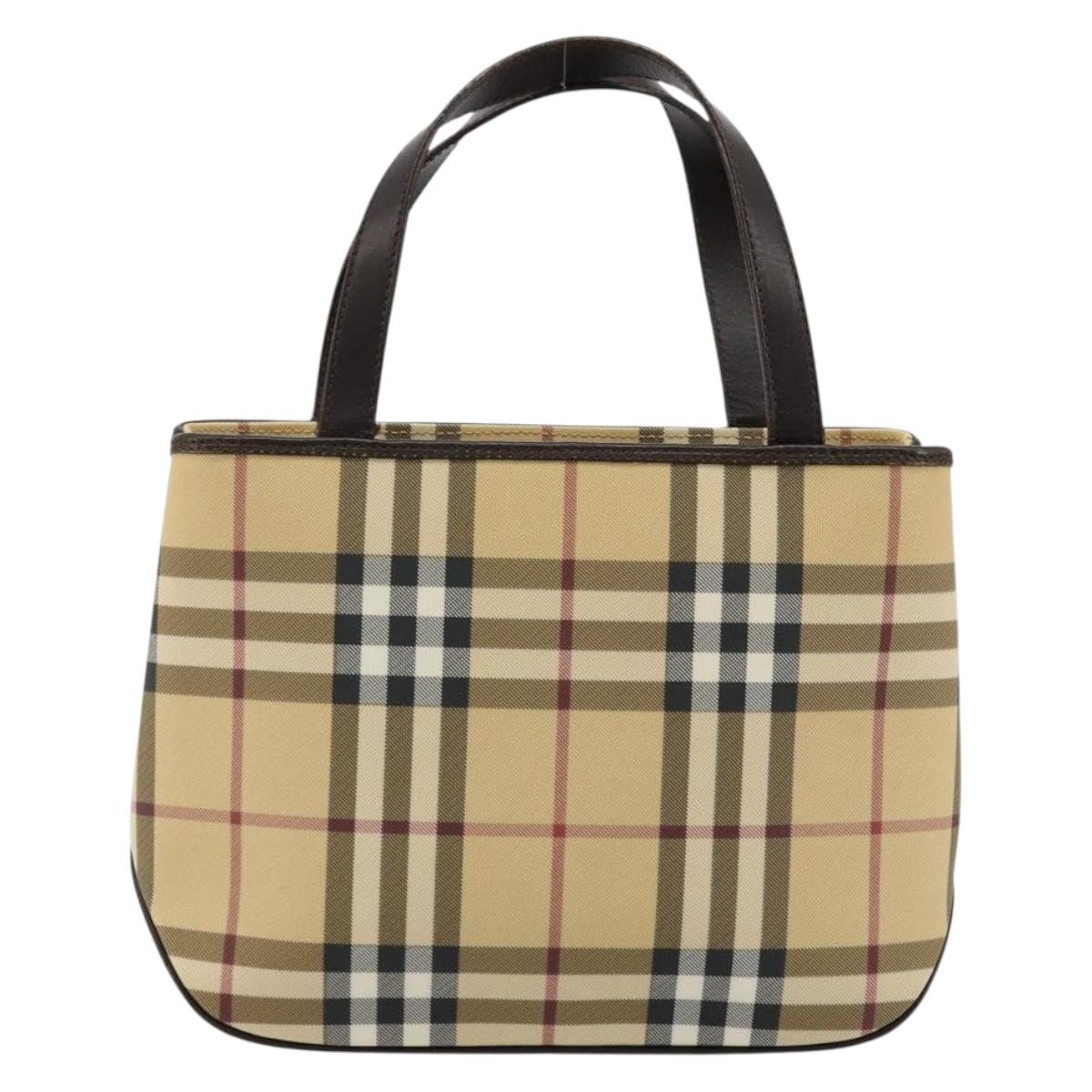 BURBERRY Nova Check Hand Bag PVC Leather Beige Auth BA12421