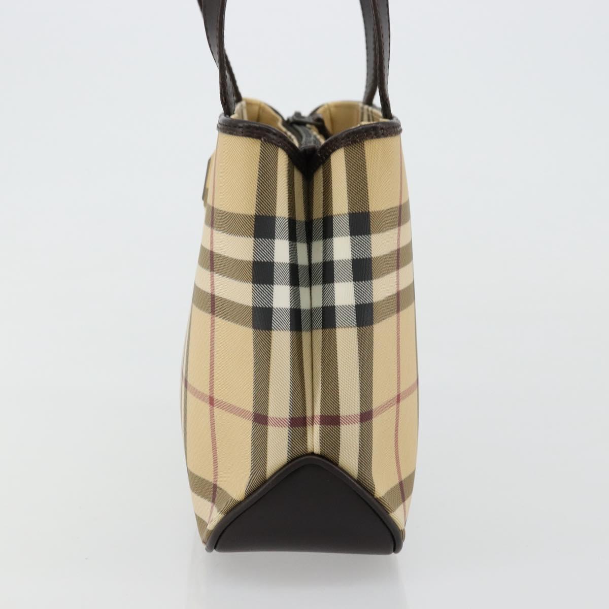 BURBERRY Nova Check Hand Bag PVC Leather Beige Auth BA12421