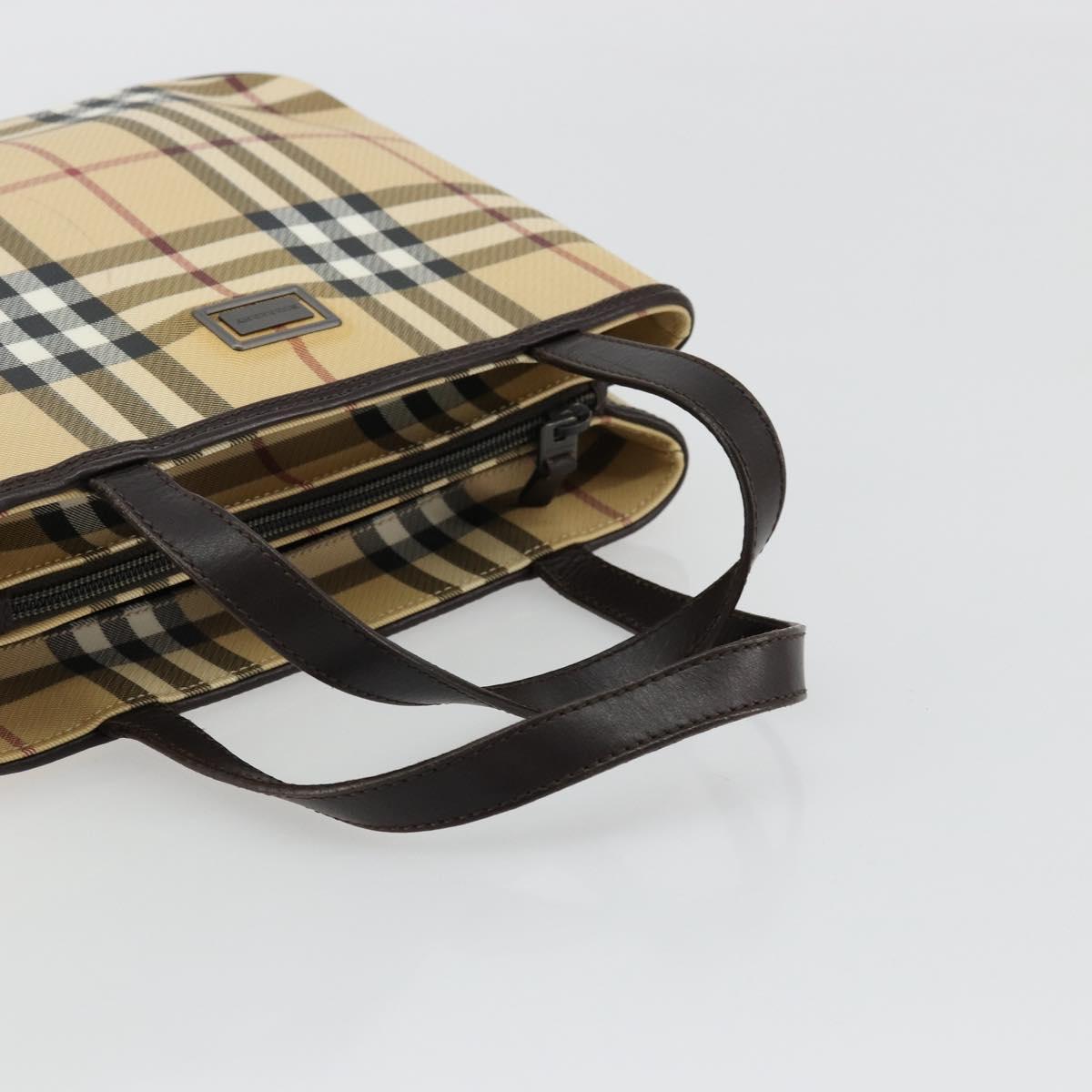 BURBERRY Nova Check Hand Bag PVC Leather Beige Auth BA12421