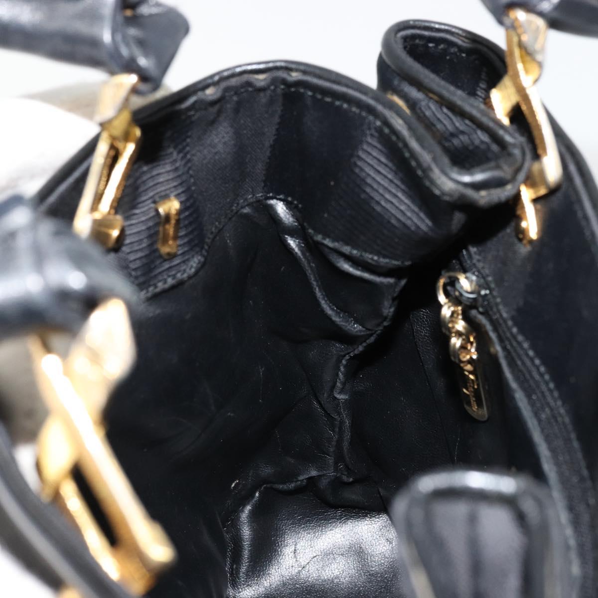 Salvatore Ferragamo Hand Bag Nylon Black Gold Auth BA12422