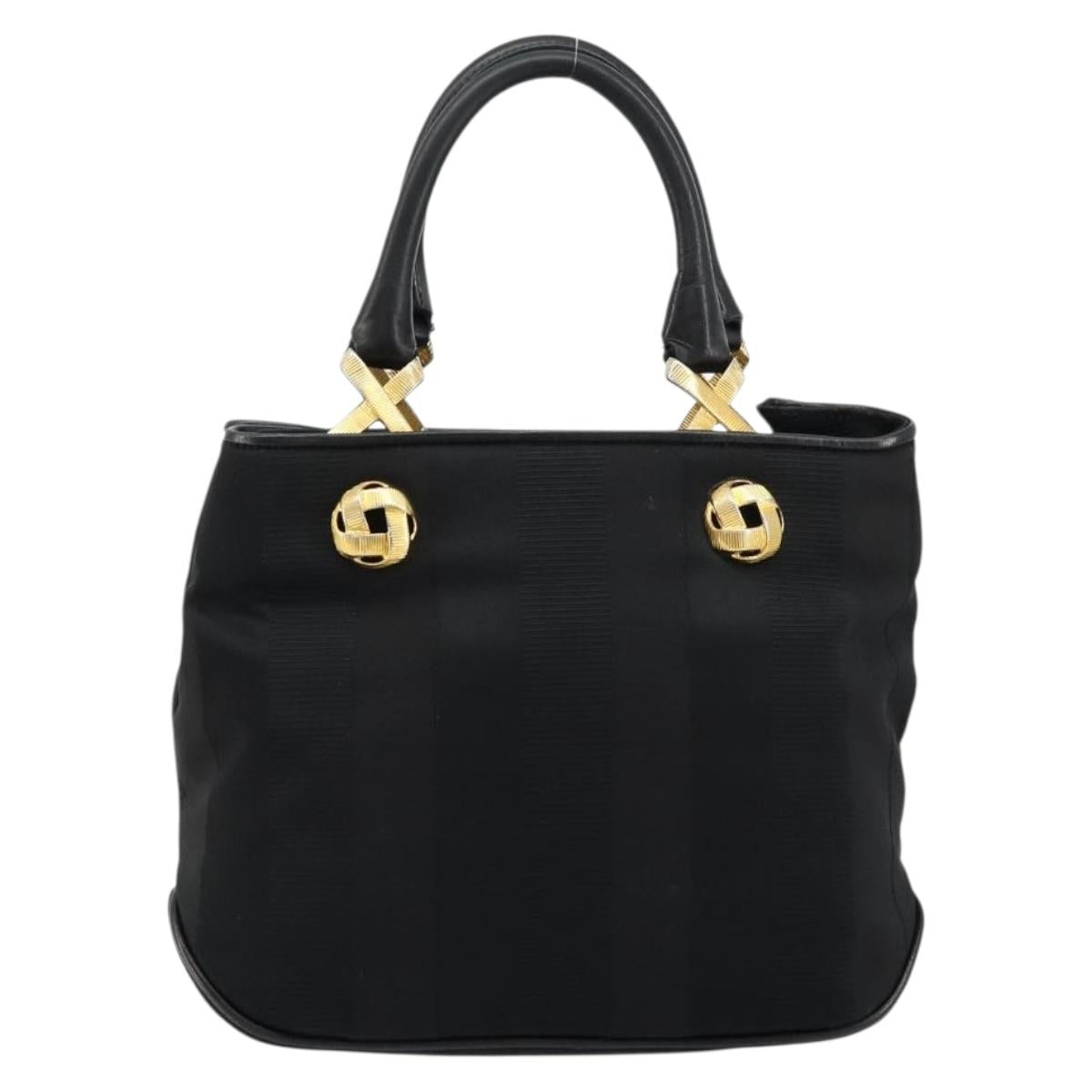 Salvatore Ferragamo Hand Bag Nylon Black Gold Auth BA12422
