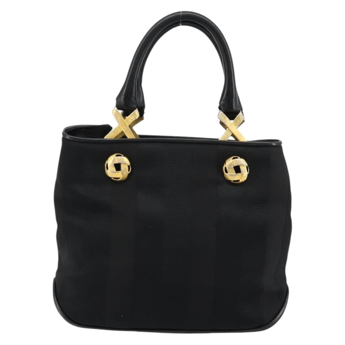 Salvatore Ferragamo Hand Bag Nylon Black Gold Auth BA12422
