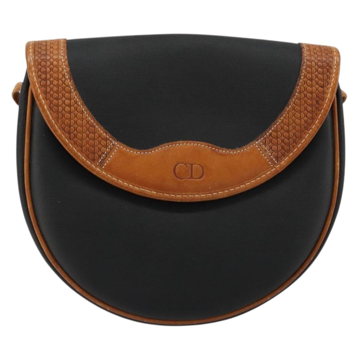 Christian Dior Shoulder Bag Coated Canvas Black Gold Auth BA12423