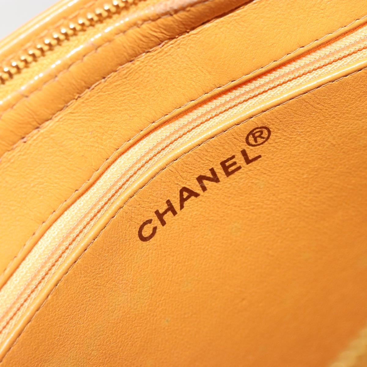 CHANEL Tote Bag Leather Orange Gold CC Auth BA12427A