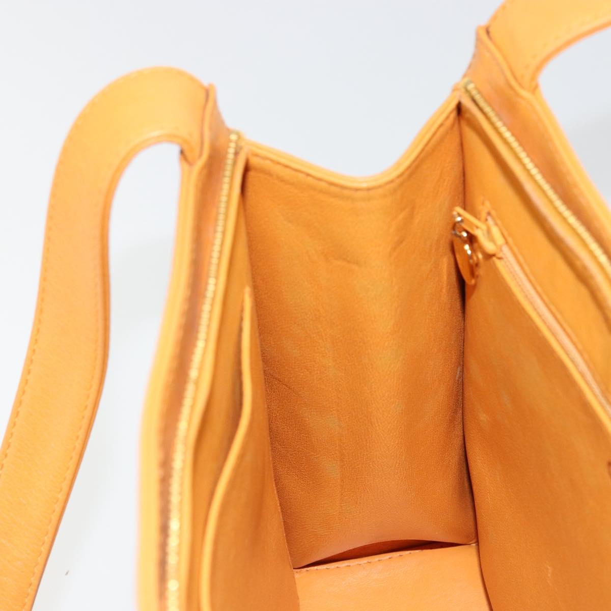 CHANEL Tote Bag Leather Orange Gold CC Auth BA12427A