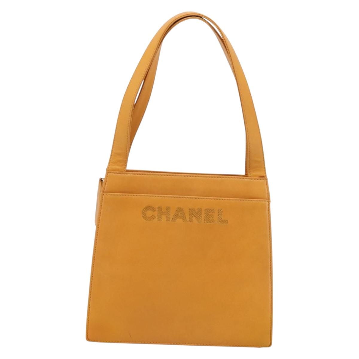 CHANEL Tote Bag Leather Orange Gold CC Auth BA12427A