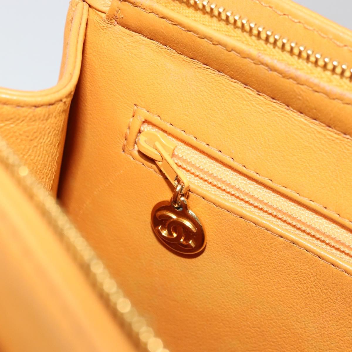 CHANEL Tote Bag Leather Orange Gold CC Auth BA12427A