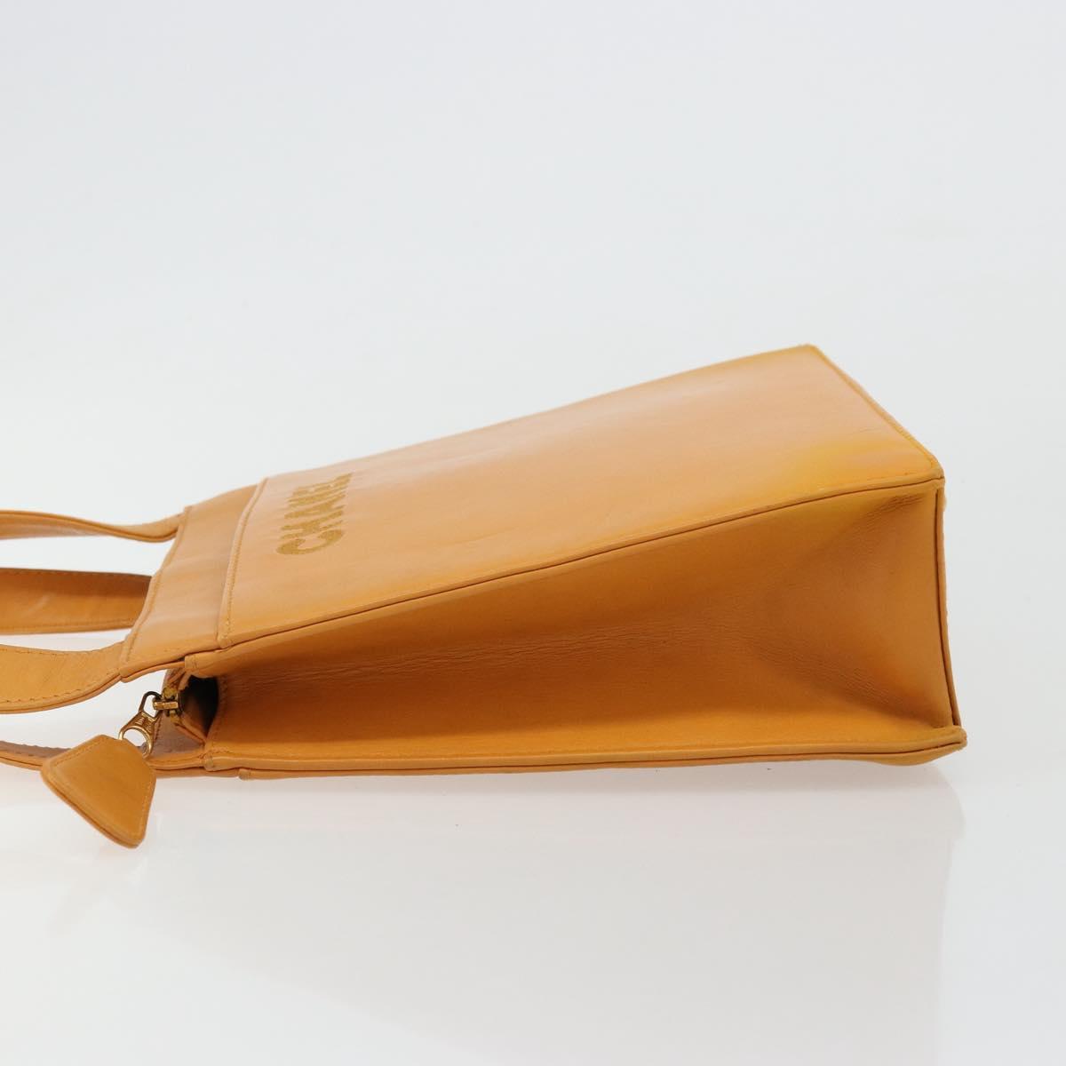 CHANEL Tote Bag Leather Orange Gold CC Auth BA12427A