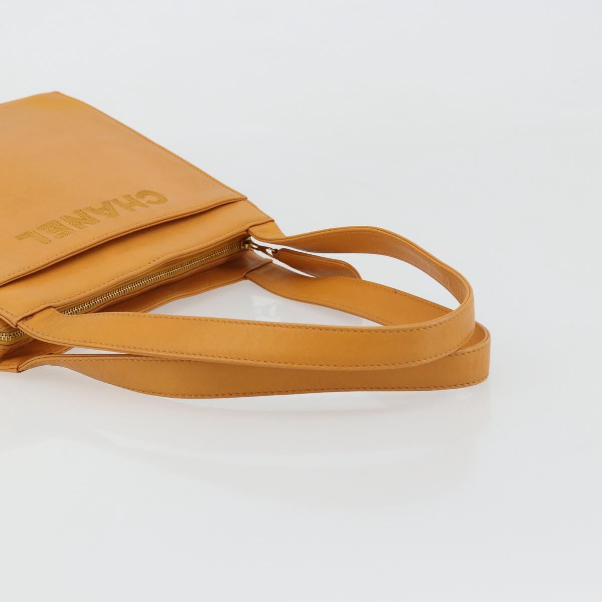 CHANEL Tote Bag Leather Orange Gold CC Auth BA12427A