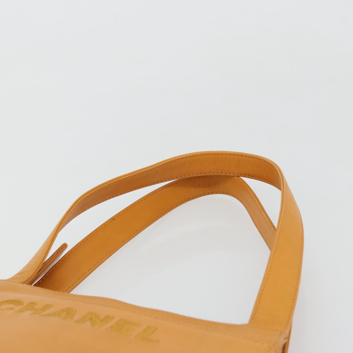 CHANEL Tote Bag Leather Orange Gold CC Auth BA12427A