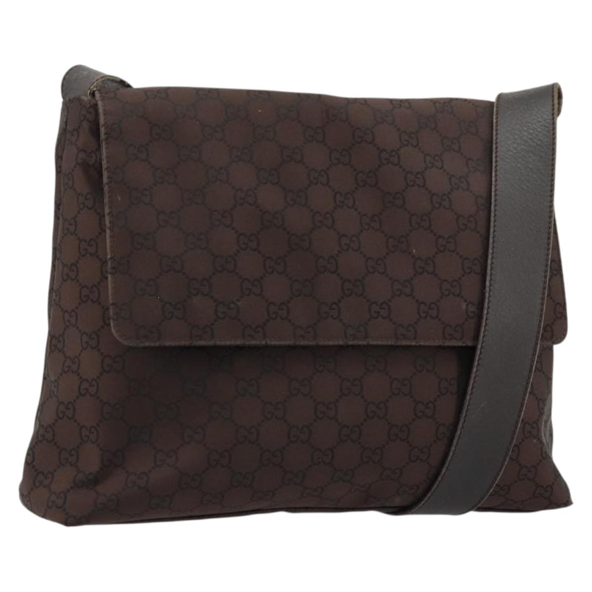 GUCCI GG Canvas Shoulder Bag Nylon Outlet Brown Gold 272351 Auth BA12428