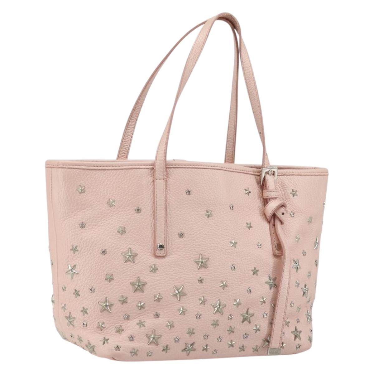 Jimmy Choo Tote Bag Leather Pink Silver Auth BA12429A