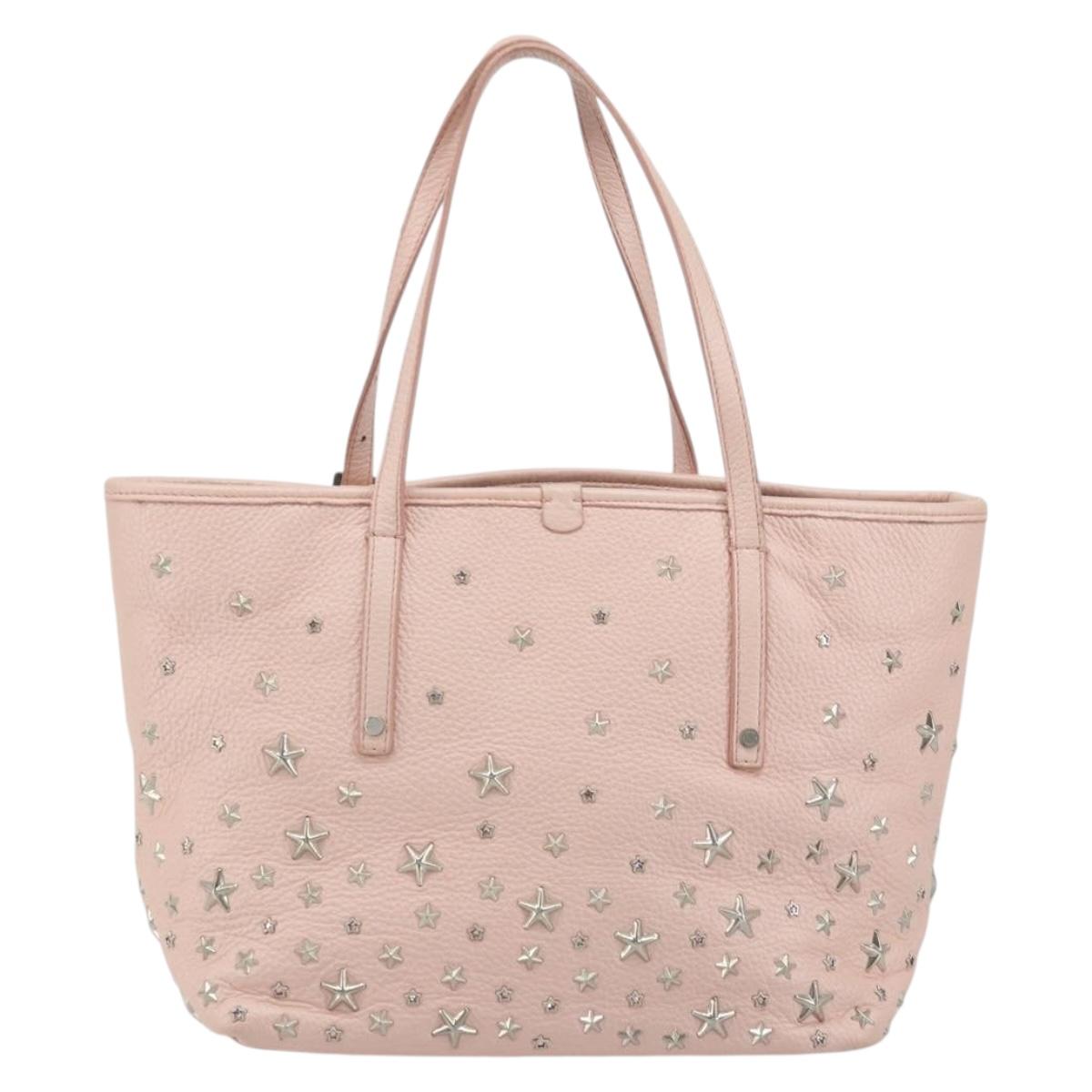 Jimmy Choo Tote Bag Leather Pink Silver Auth BA12429A