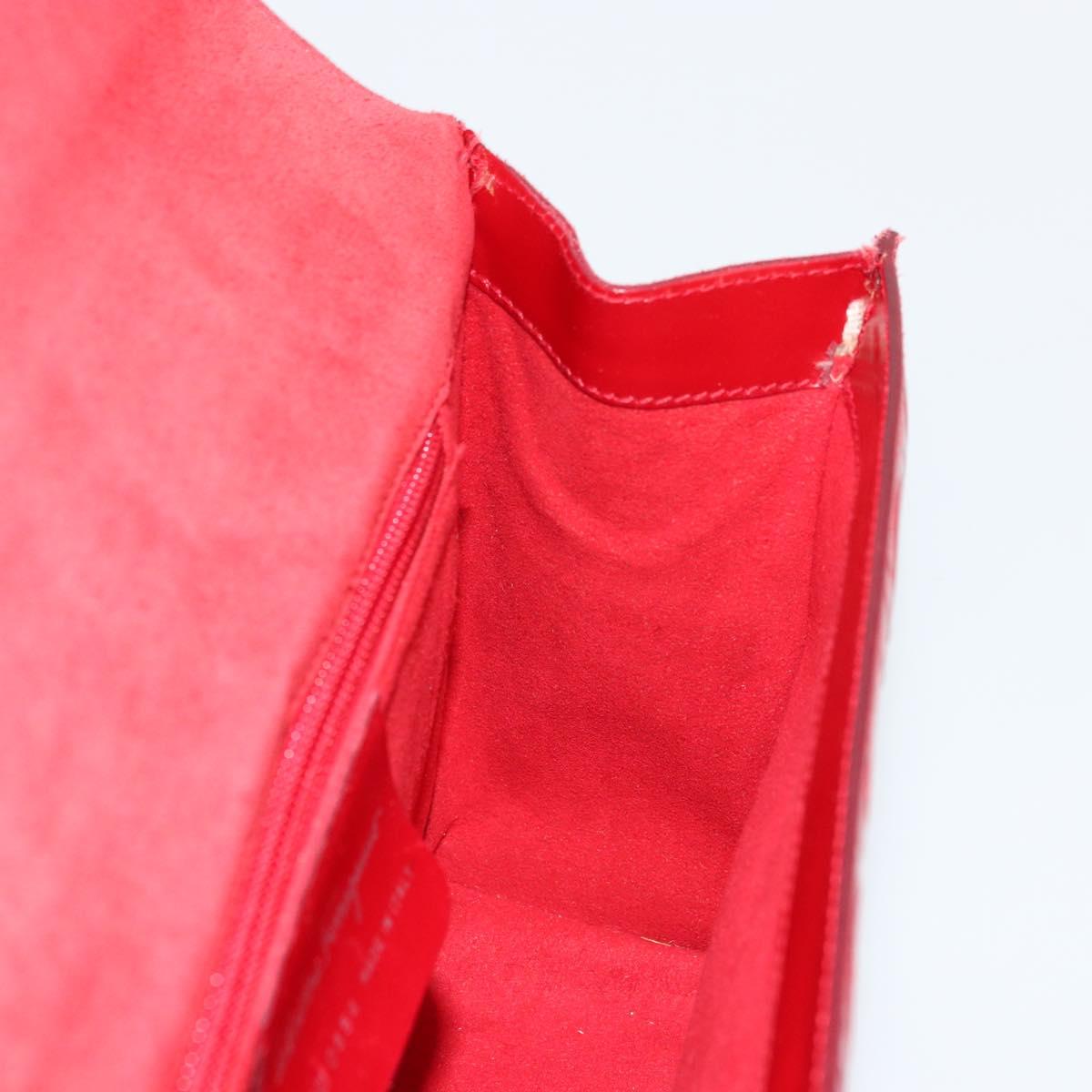 Salvatore Ferragamo Gancini Hand Bag Leather Red Silver Auth BA12430