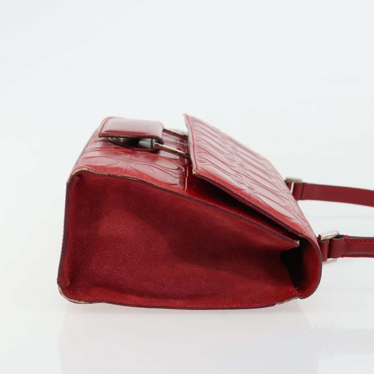 Salvatore Ferragamo Gancini Hand Bag Leather Red Silver Auth BA12430