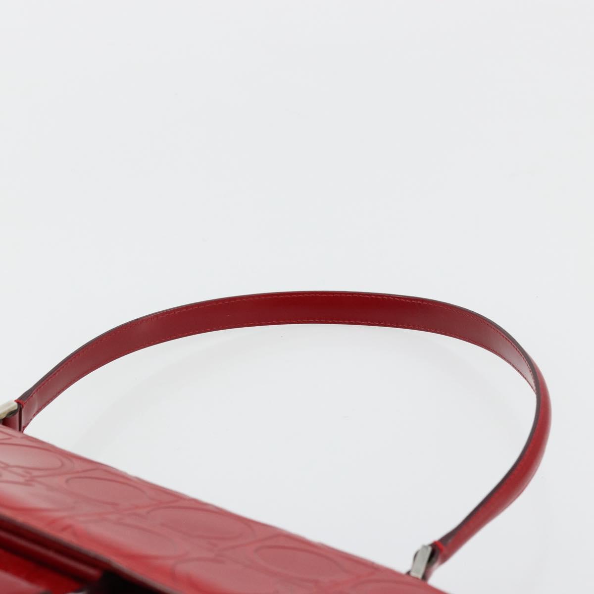 Salvatore Ferragamo Gancini Hand Bag Leather Red Silver Auth BA12430