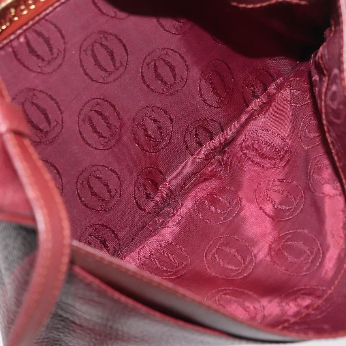 CARTIER Must Line Shoulder Bag Leather Bordeaux Gold Auth BA12432