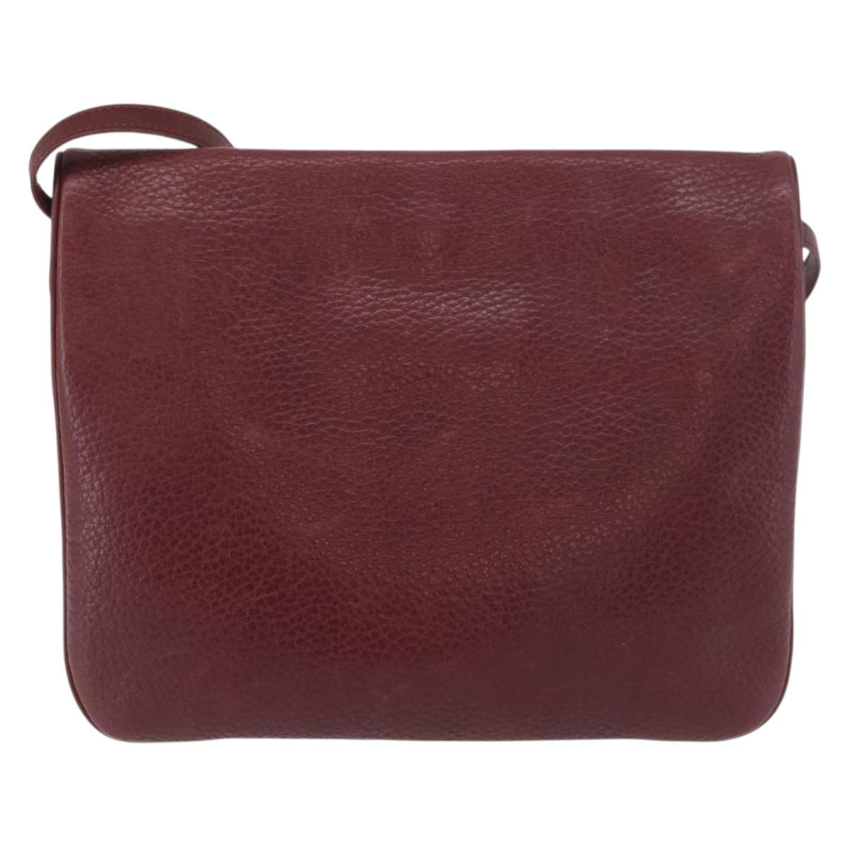 CARTIER Must Line Shoulder Bag Leather Bordeaux Gold Auth BA12432