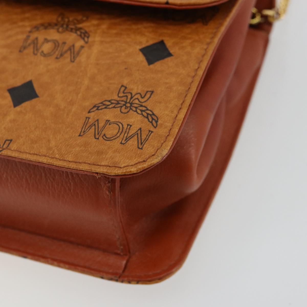 MCM Vicetos Logogram Hand Bag PVC Leather 2way Brown Gold Auth BA12433A