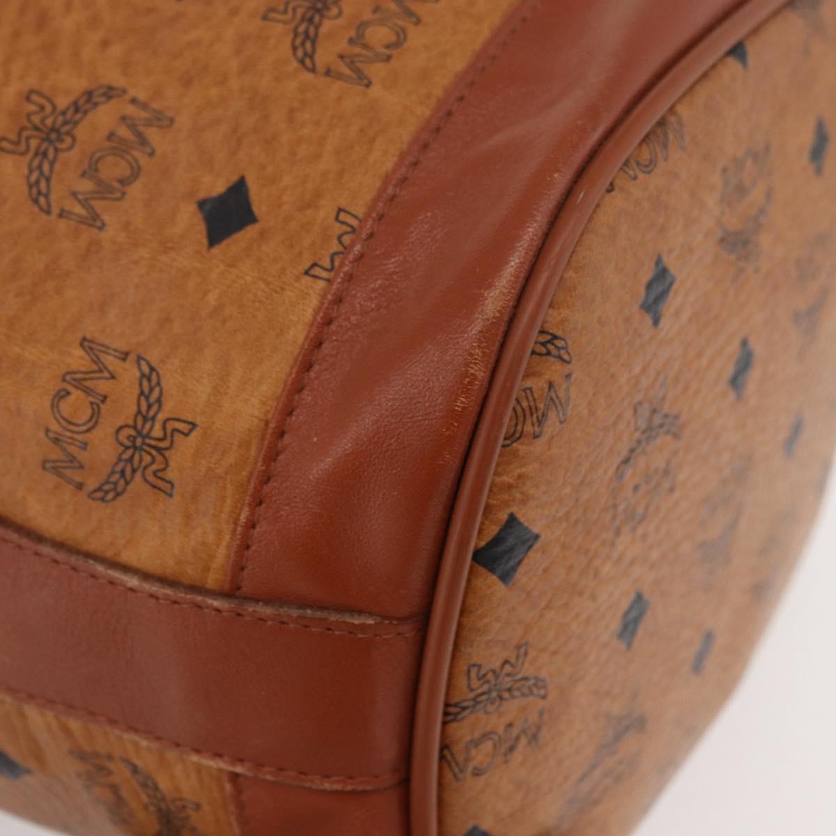 MCM Vicetos Logogram Drawstring Bag Bag PVC Leather Brown Gold Auth BA12441A