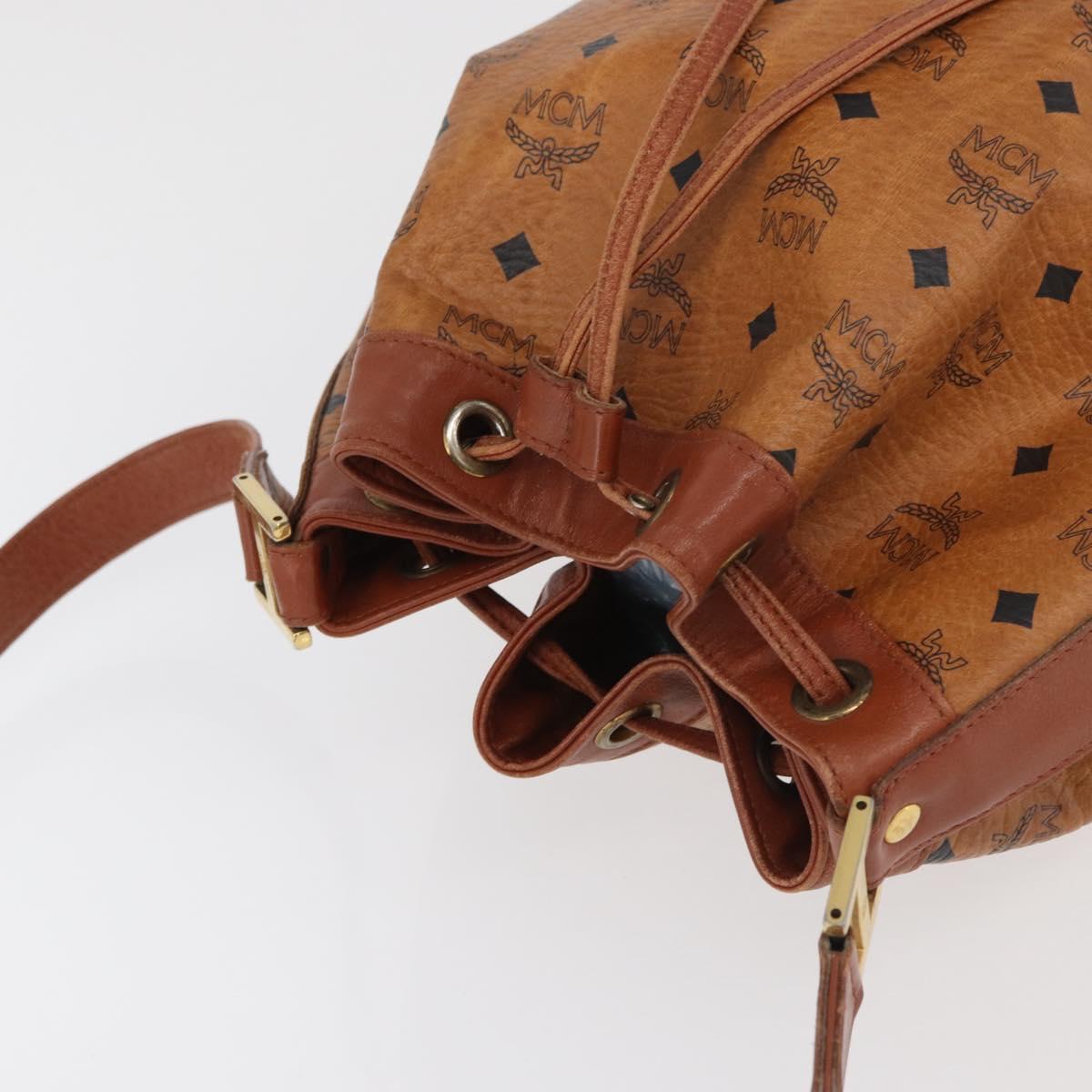MCM Vicetos Logogram Drawstring Bag Bag PVC Leather Brown Gold Auth BA12441A