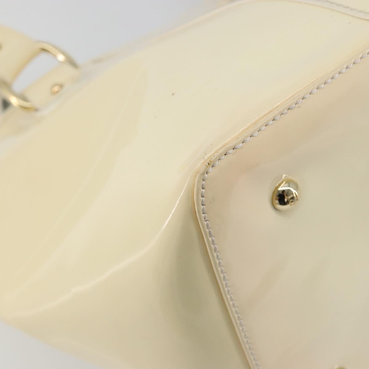 FENDI Hand Bag Patent leather Ivory Gold Auth BA12442A