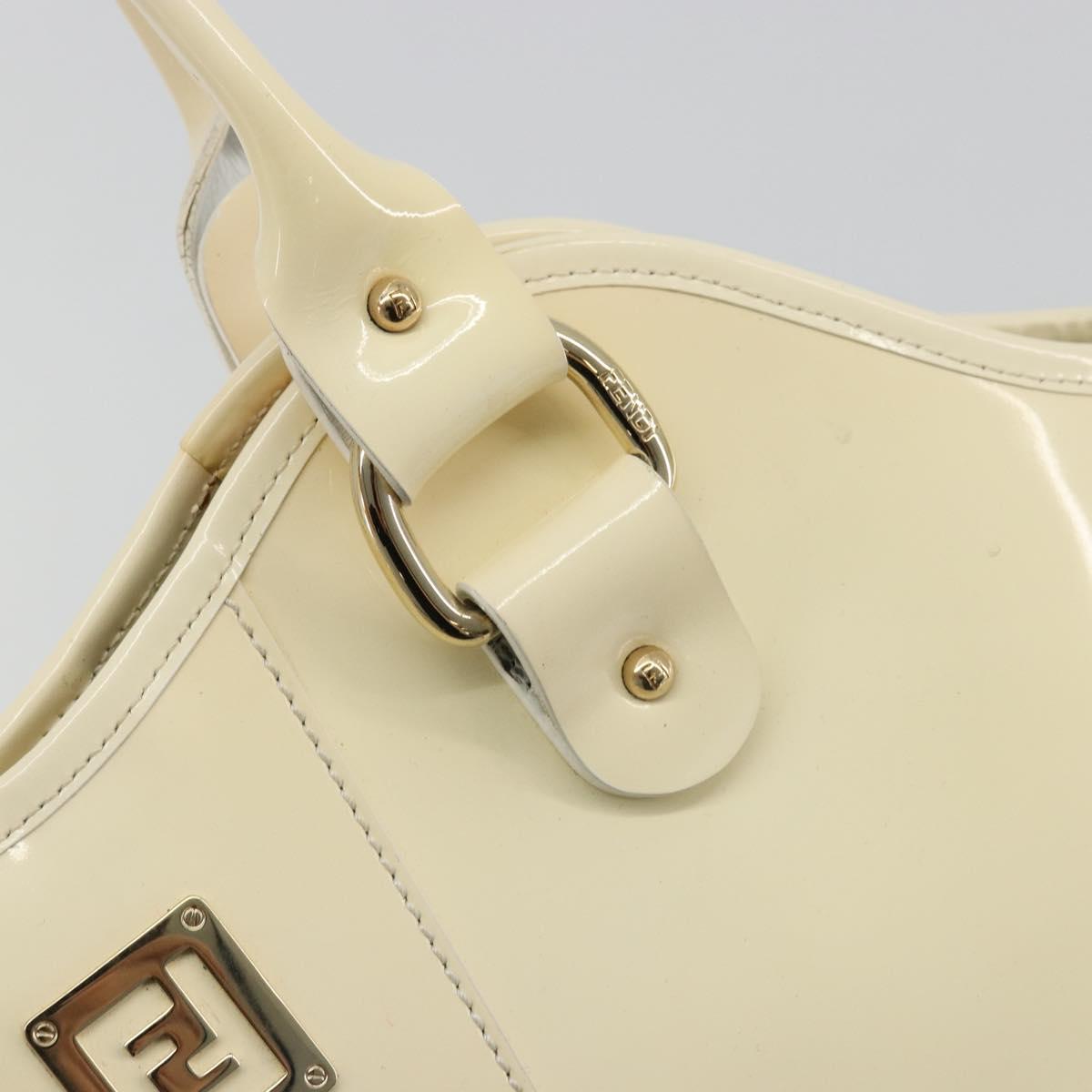 FENDI Hand Bag Patent leather Ivory Gold Auth BA12442A